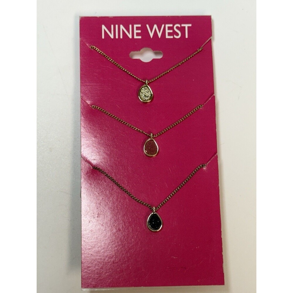 Nine West 3 Piece Druzy Pendant Necklace Set New